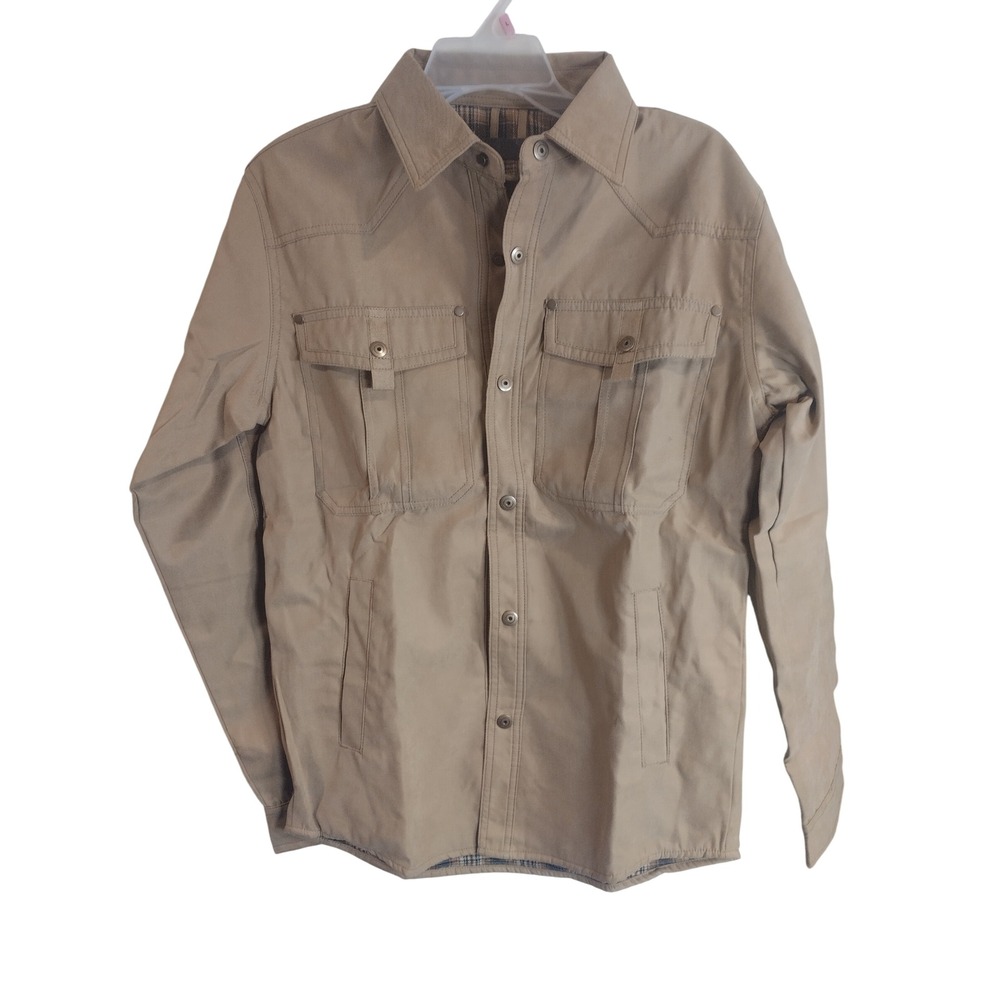 Kaviana Mens Khaki Tan Plaid Lined Snap Front Shirt Jacket TSH035-KHA-S Size S
